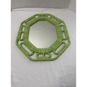 Vintage HOMCO Wall Mirror Avocado Lime Green Resin Bamboo Tiki USA Bathroom 1983
